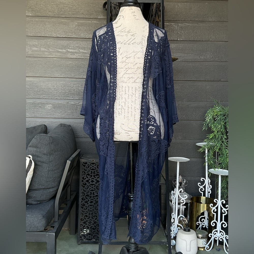 Long Lace Kimono Hobo Open Front Duster 2XL-3XL